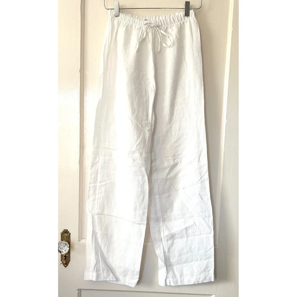 Reformation Olina 100% Linen Pull On Drawstring Pant White XS Coastal Old Money